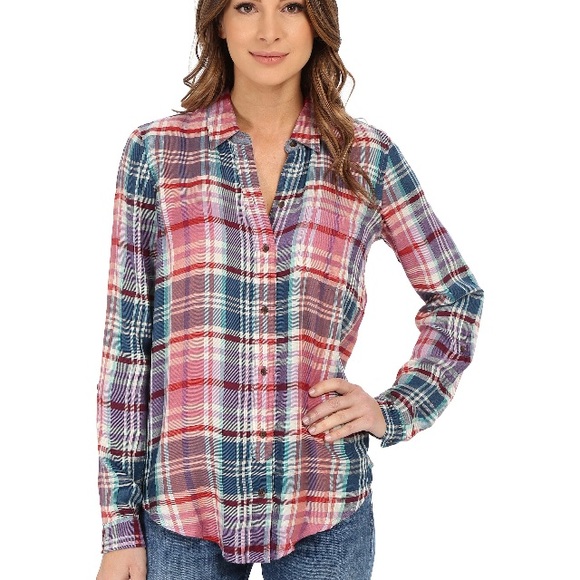 Lucky Brand Womens Plaid Henley Shirt
